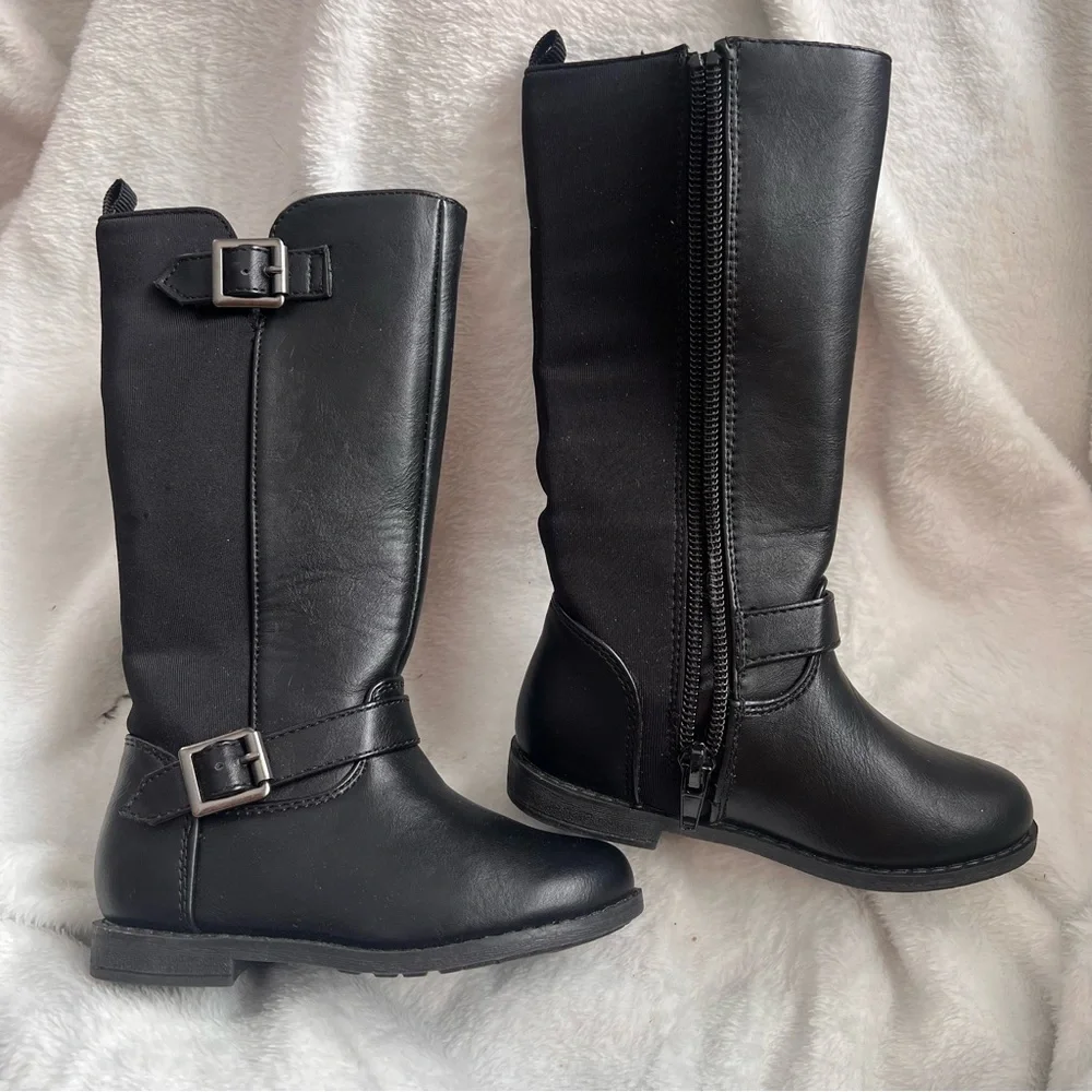 2 for $20 | Girls Knee High Black Boots Size 7 | Equestrian Style Leather Look - Picture 2 of 5